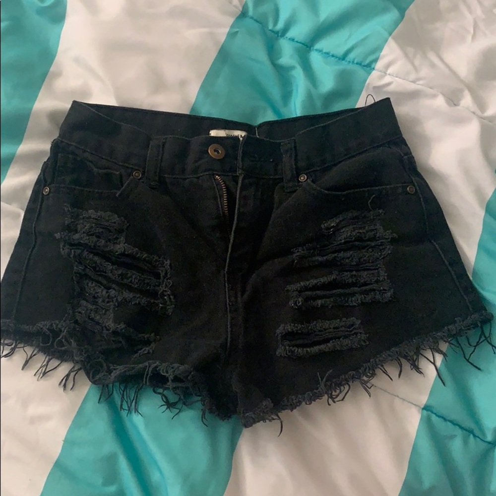 Distressed festival jean shorts